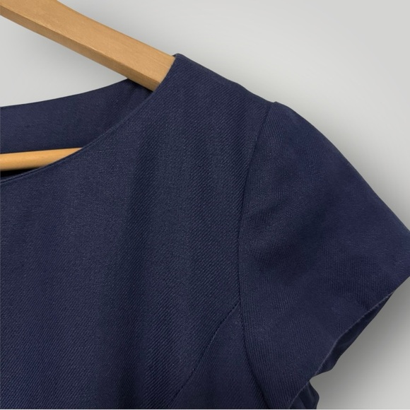 Lafayette 148 Navy Blue Linen Cap Sleeve Pleat Peplum Career Dress Sz 8 - Picture 4 of 9